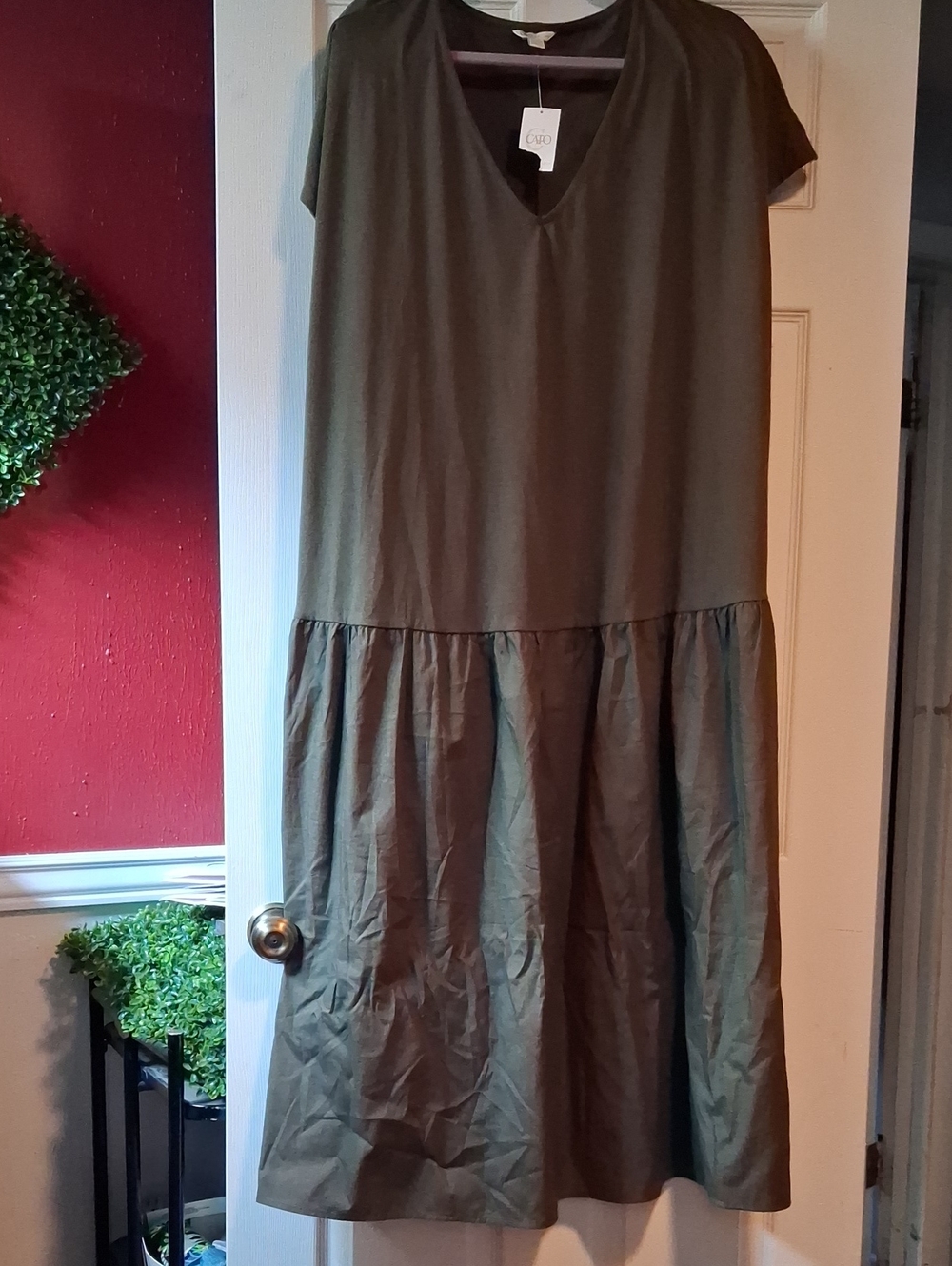 Cato Olive Green V-Neck Midi Dress